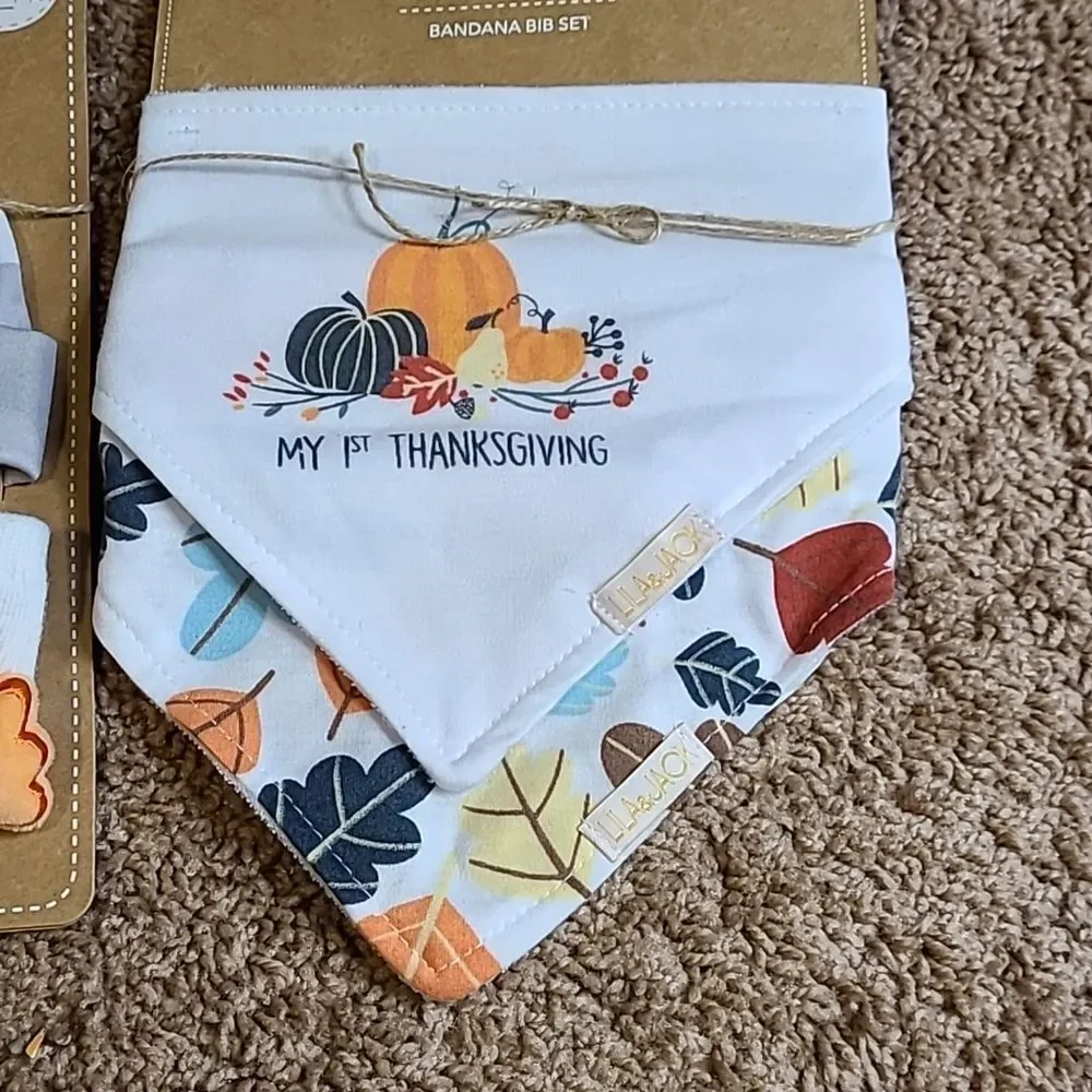 Lila & Jack 2 Sets, one w/2 Thanksgiving Bibs, and second set of booties…